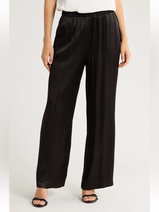 Wayf Pants - Wayf Black Satin Wide-Leg Pants